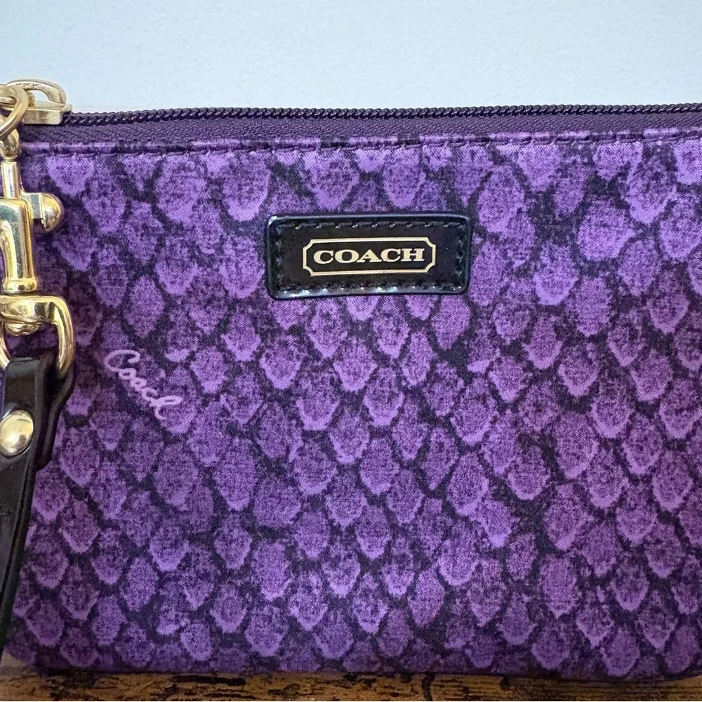 Coach Purple Patterned Wristlet Clutch with Black Strap