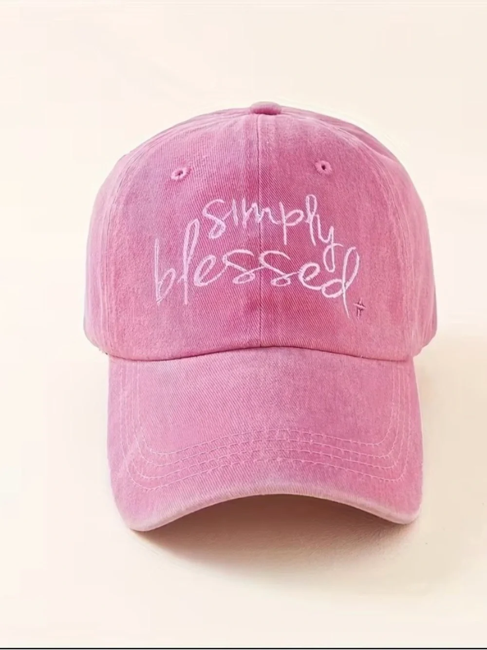 “Simply Blessed ” Embroidered Baseball Cap Hat • Pink • Buckle Adjustment.