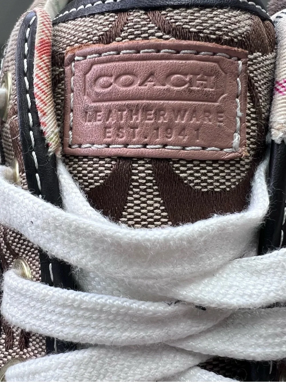 Coach Brown Signature Monogram Low-Top Sneakers with White Accents