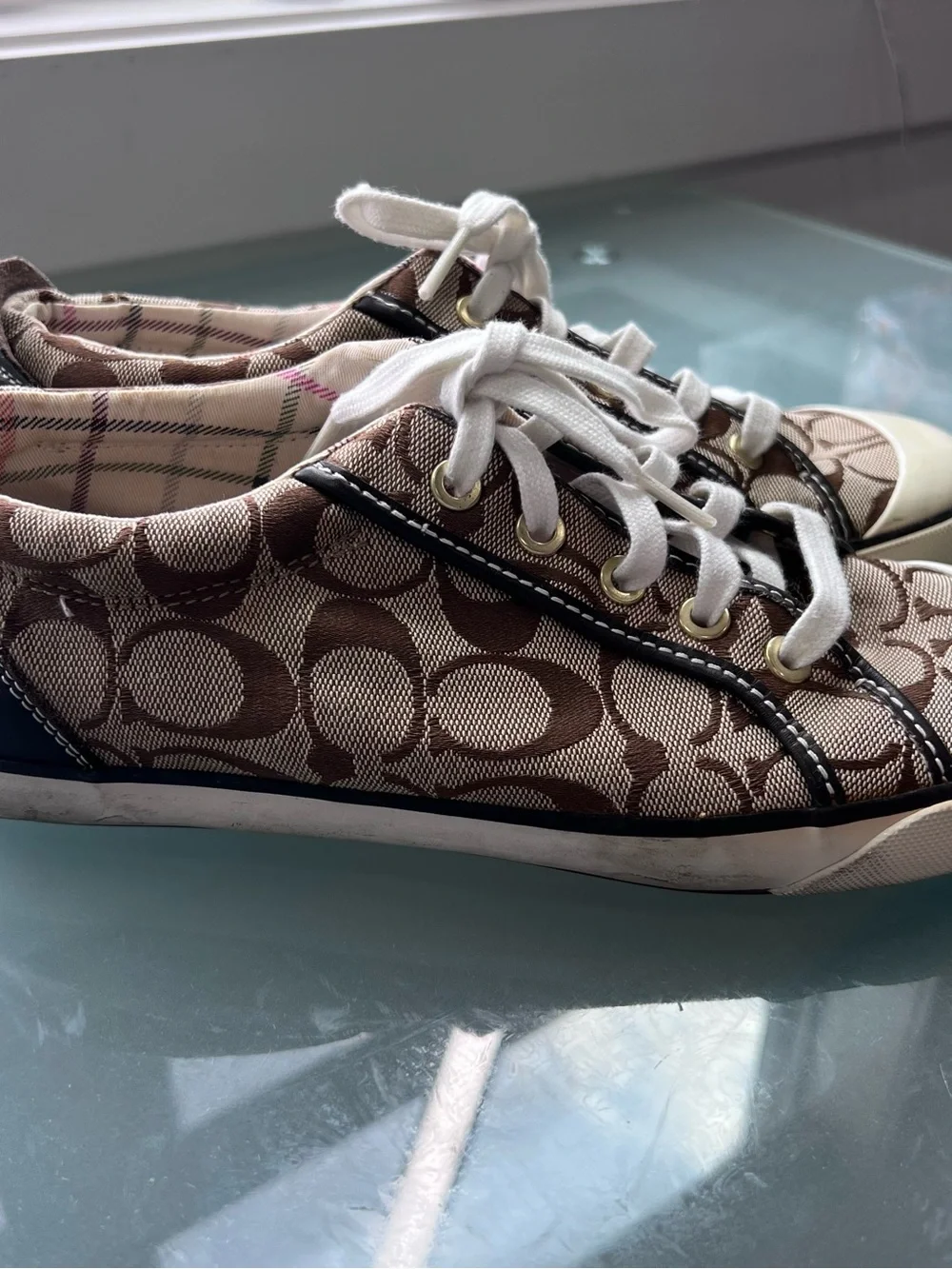 Coach Brown Signature Monogram Low-Top Sneakers with White Accents