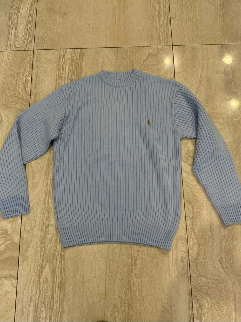 Polo by Ralph Lauren Light Blue Ribbed Crewneck Sweater