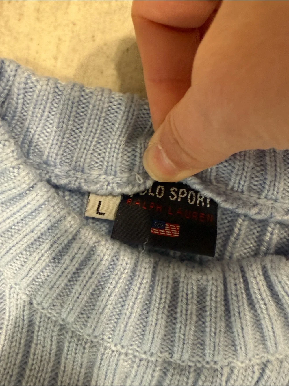 Polo by Ralph Lauren Light Blue Ribbed Crewneck Sweater
