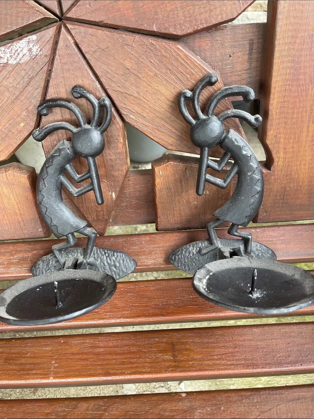 Black Kokopelli Cast Iron Wall Candle Holders - Decorative Home Wall Decor