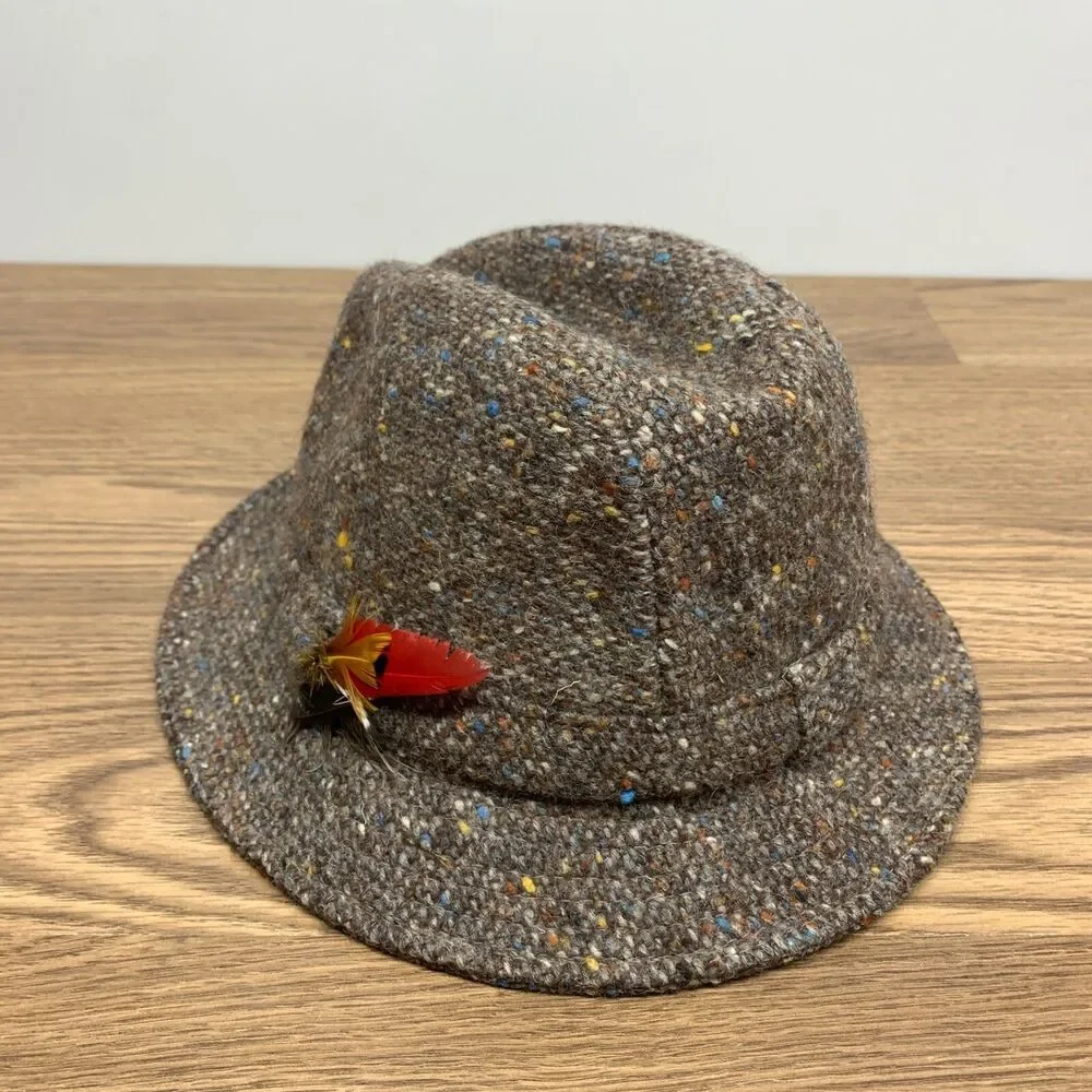 Vintage Tweed Wool Fedora, Hats Of Ireland Castlebar, Dongal Tweed, Size S 6 7/8