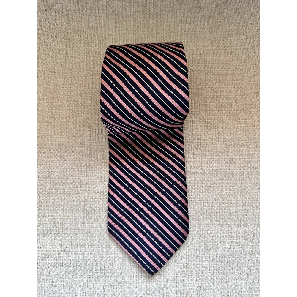 Brooks‎ Brothers Striped Tie Blue Pink 100% Silk Necktie Handmade In USA
