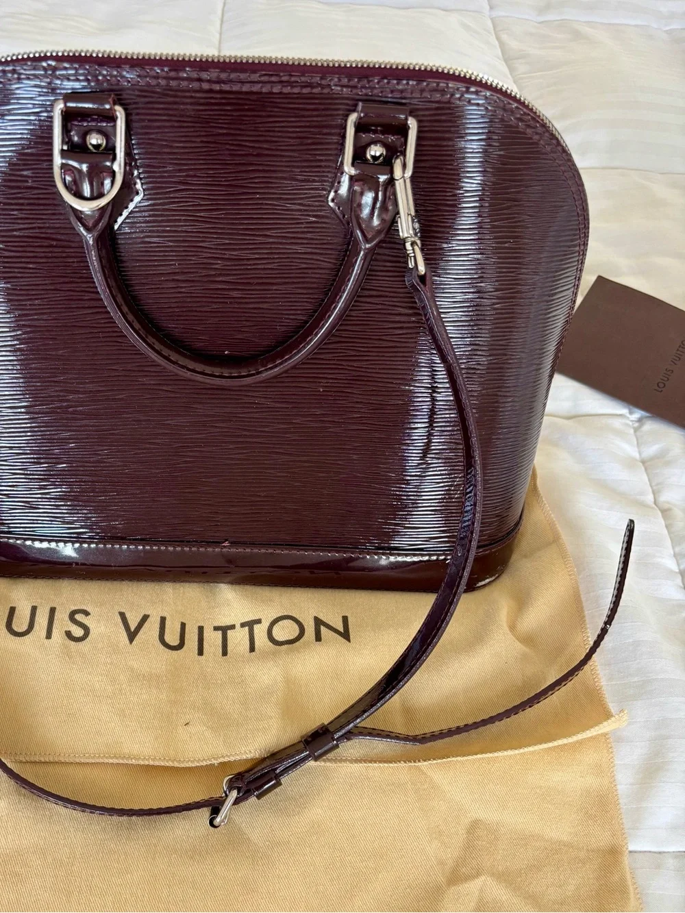 Louis Vuitton Burgundy Alma BB Epi Leather Satchel with Strap