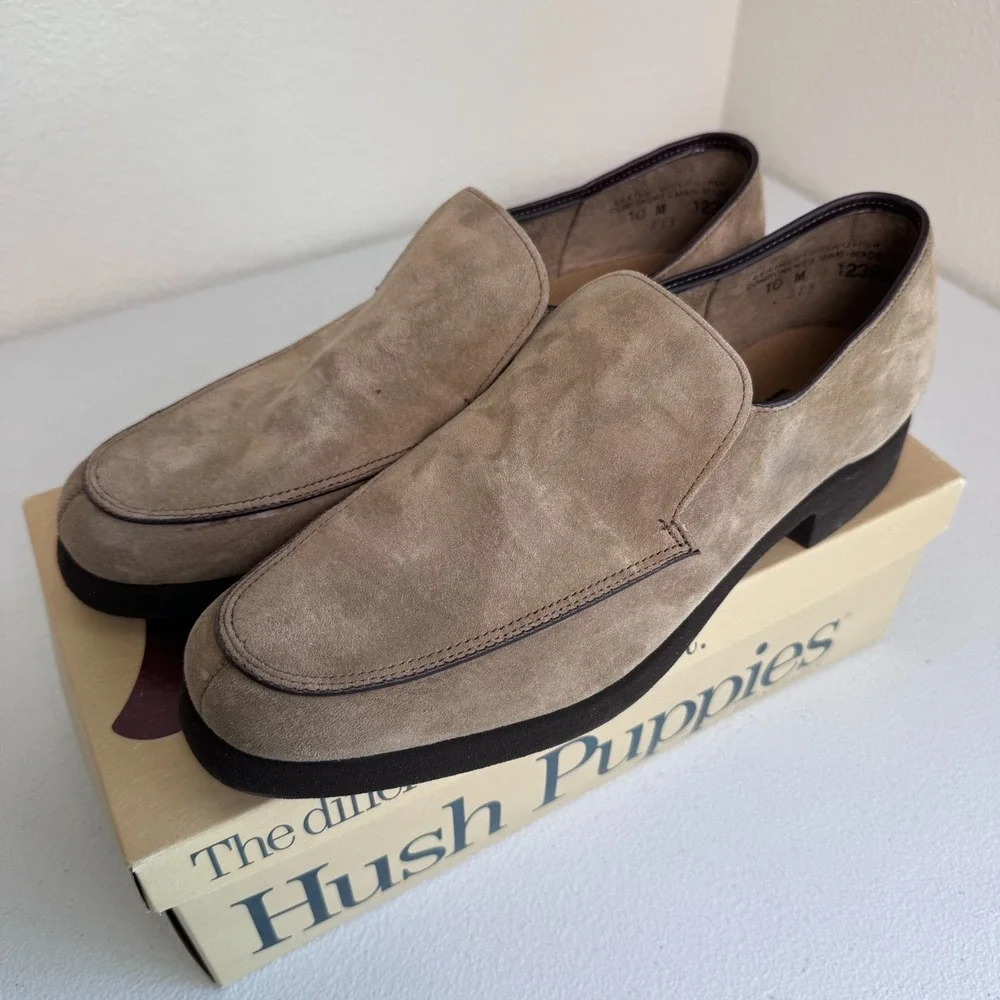 Vintage Hush Puppies Earl Slip On Shoes Mens 10 Medium Brown Loafer NWT