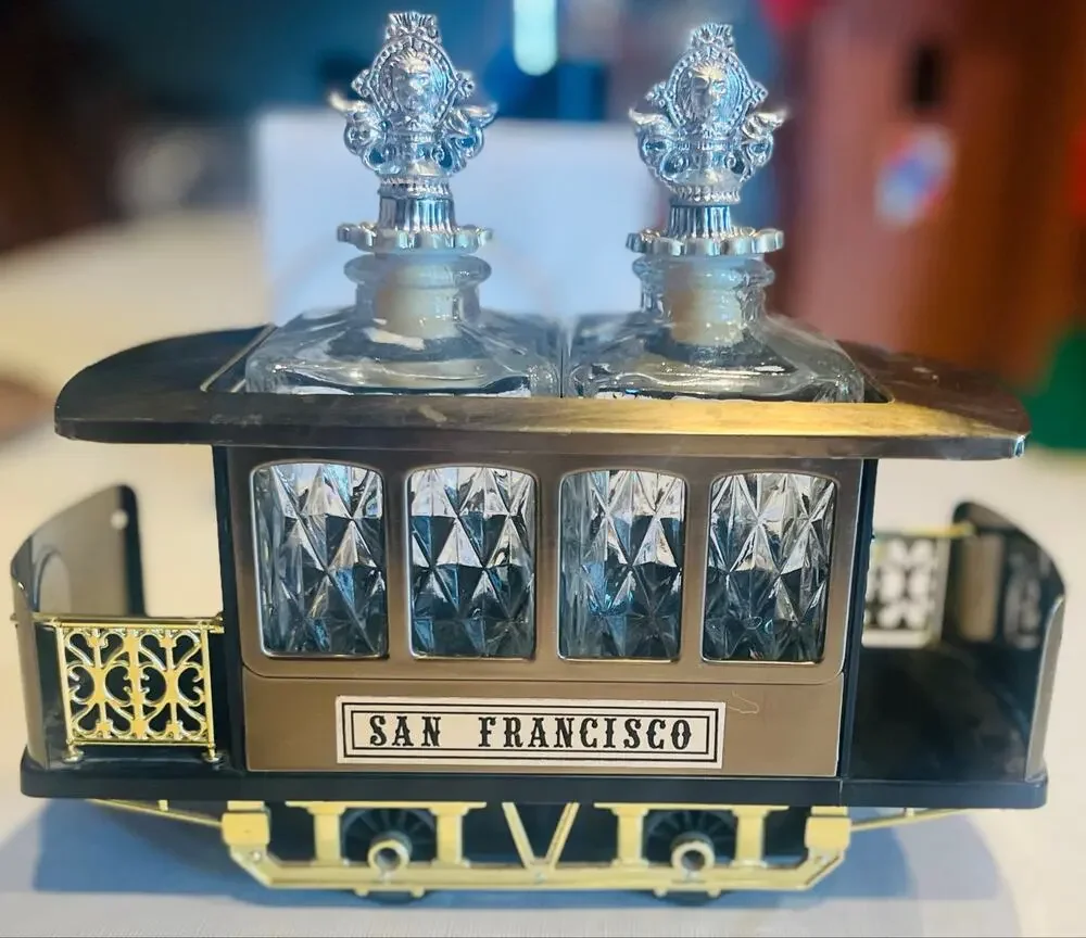 Vintage San Francisco Cable Car Musical Decanter Set (As-Is)