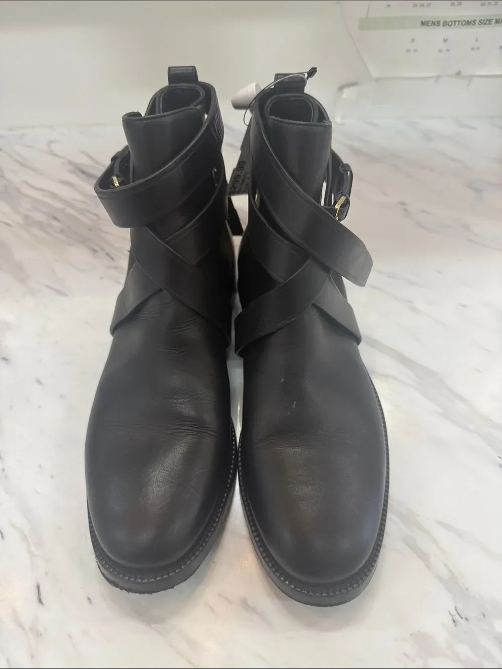 Burberry Black Leather Ankle Boots with Signature Check Panel