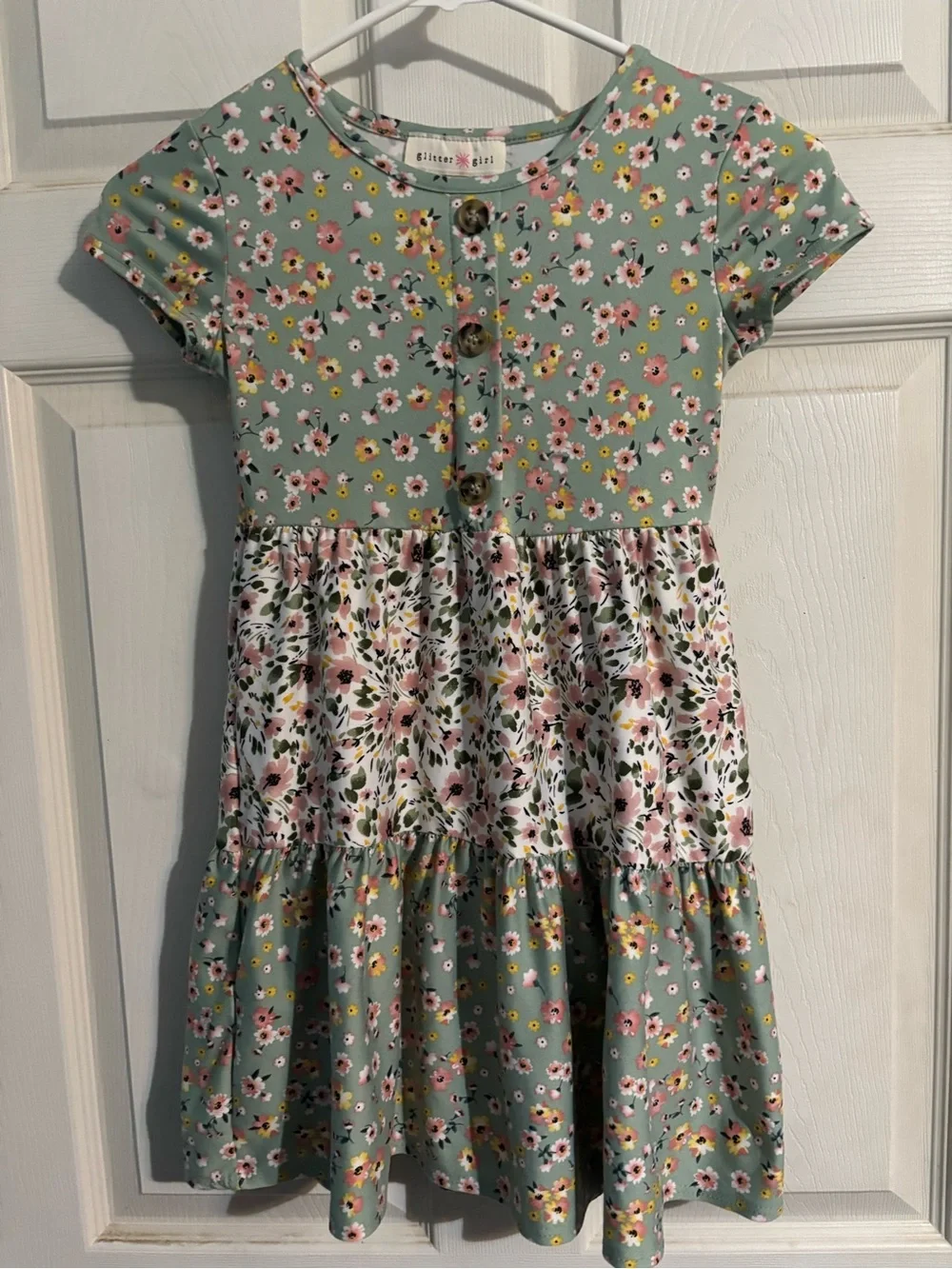 Girls' Floral Tiered Short Sleeve Dress - Mint Green by Silvers + Co