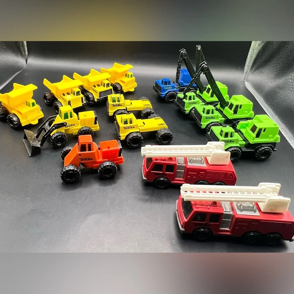 Tonka-Construction/Rescue‎ Vehicle Set-Red,Yellow, Green,Set of 14, 1992 & 1994