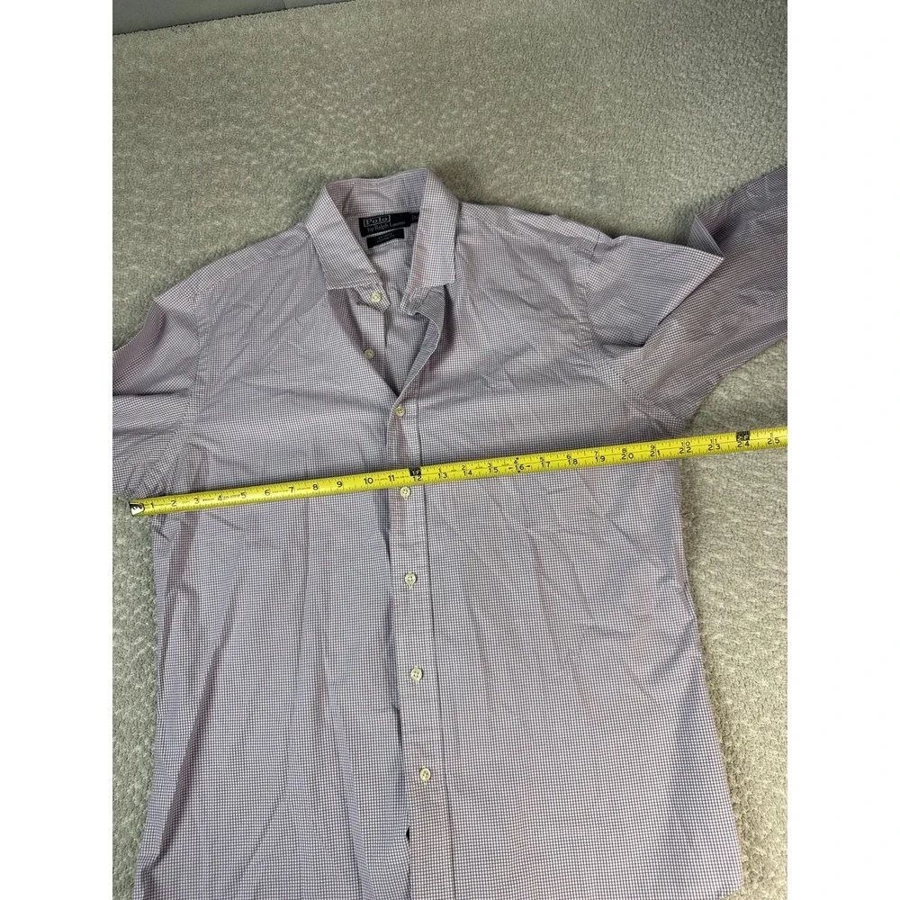 Polo Ralph Lauren Shirt Mens 16 34/35 Purple Gingham Estate‎ Custom Fit Dress