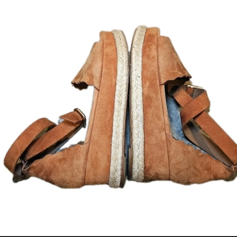 Chloé Lauren Womans Tobacco Suede Espadrille Wedge Designer  Sandals 38