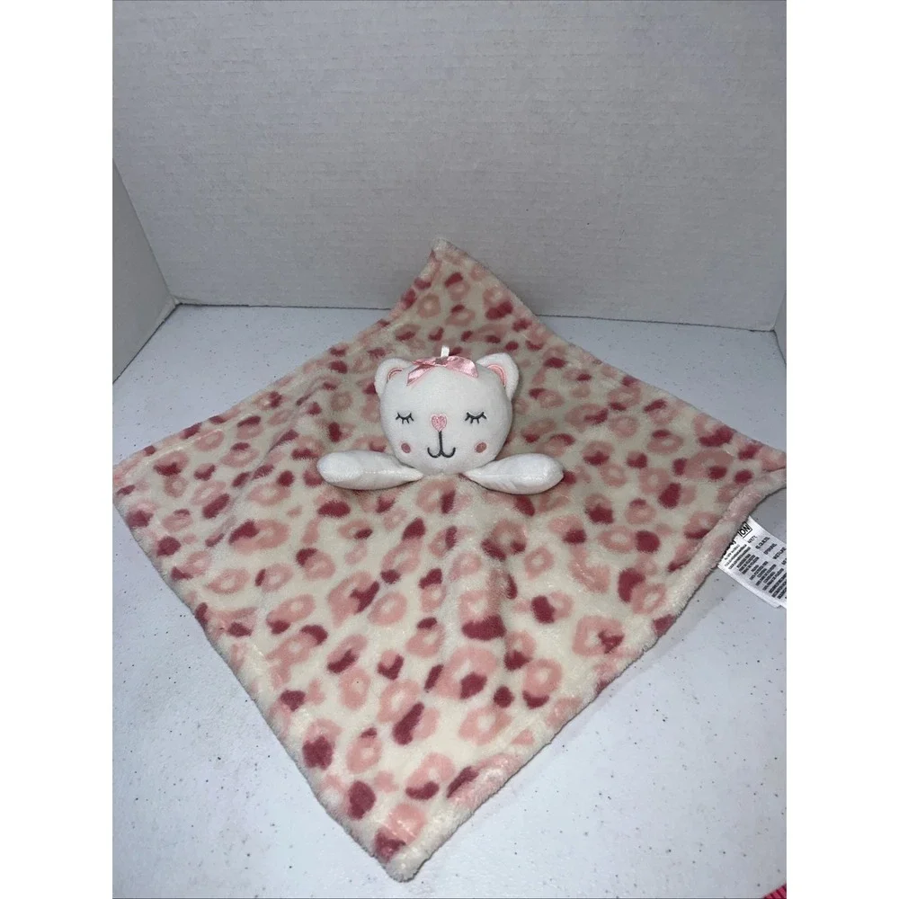 Baby Essentials White Pink Cat Lovey Security Blanket Baby Plush Cheetah Print