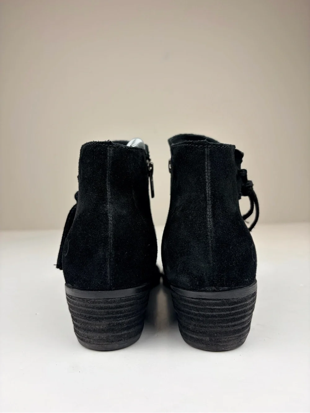 Born Black Suede Ankle Booties Side Zip Lace Up Low Heel Womens 9.5M