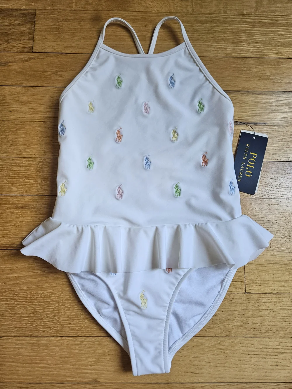 Polo Ralph Lauren White Girls' Logo Peplum One-Piece Swimsuit - US 6