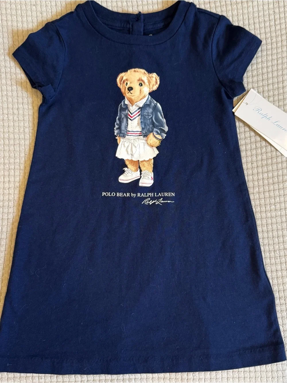 Ralph Lauren Baby Girls' Navy Polo Bear Tee Dress, 12 Months