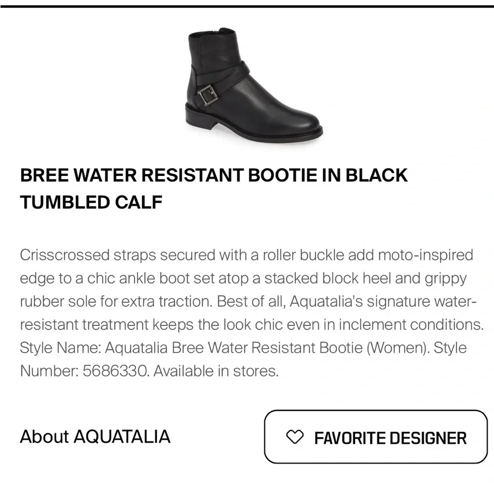 Aquatalia  Bree Black Leather Ankle Boots, NWOT Water Resistant