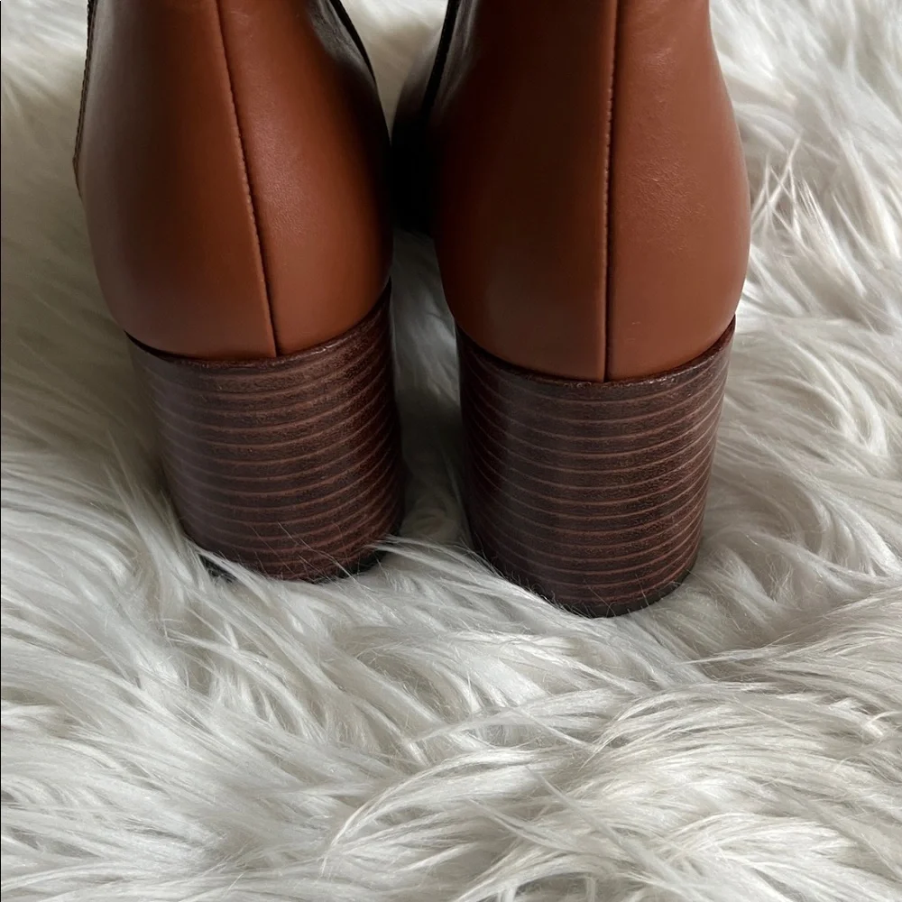 Linea Paolo Block Heel Pointed Toe Cognac Ankle Boots Size 8 1/2