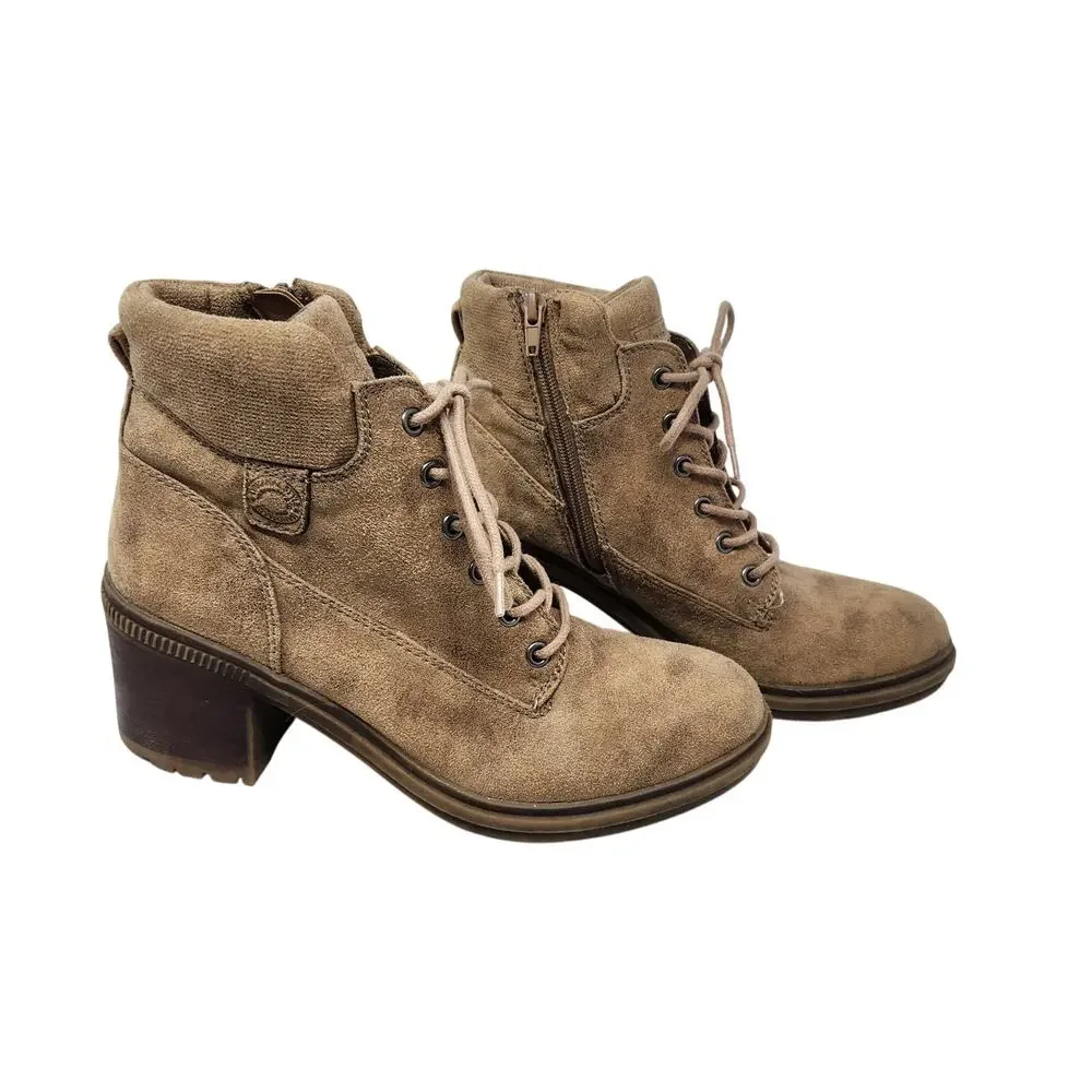 Crown Vintage Charley Ankle Combat Boots Side Zip Lace Up Brown Size 9.5