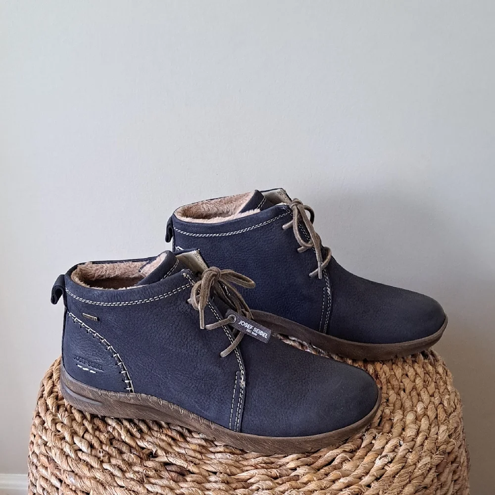 JOSEF SIEBEL Womens Conny 56 Blue‎ Pebbled Leather Ankle Boots EU42/US11.5