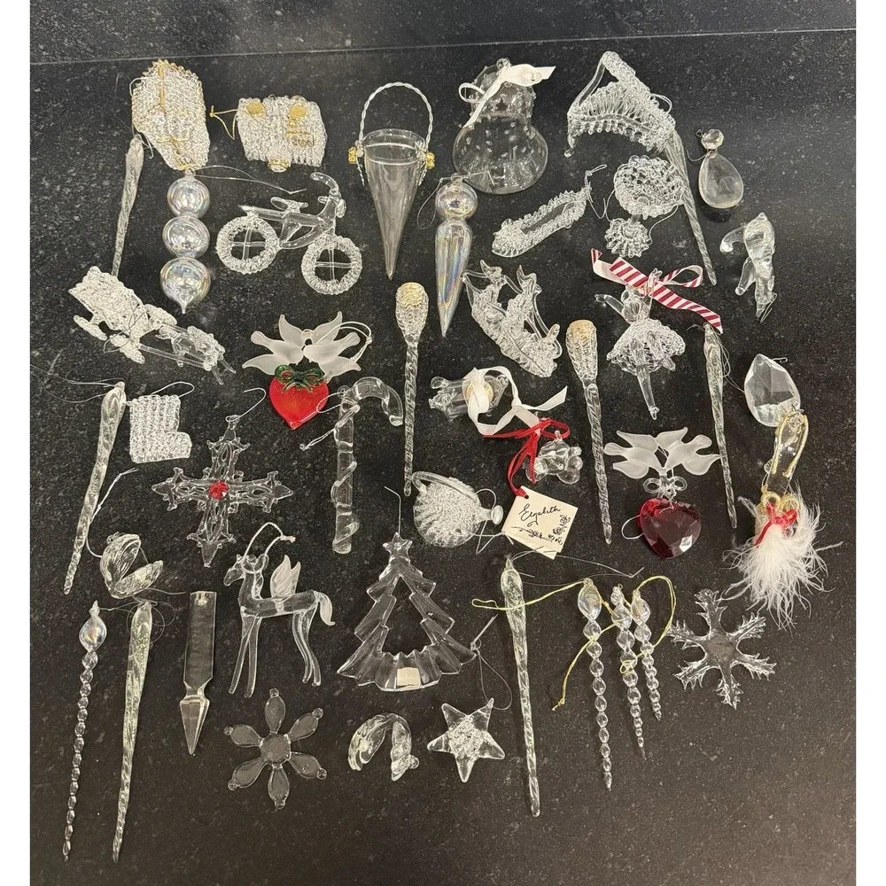 Vintage Mixed Glass Christmas Ornaments Lot Icicles Animals Hearts Shoe Tree 40+