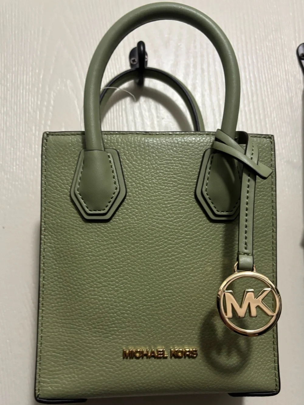 Michael Kors Mini Tote in Sage Green Leather with Gold Logo Charm