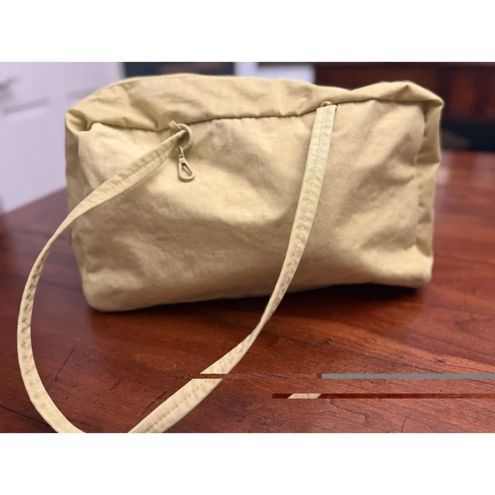 BAGGU Recycled Nylon Bowler Bag Shoulder Tote Pale Yellow Butter Custard Slouchy