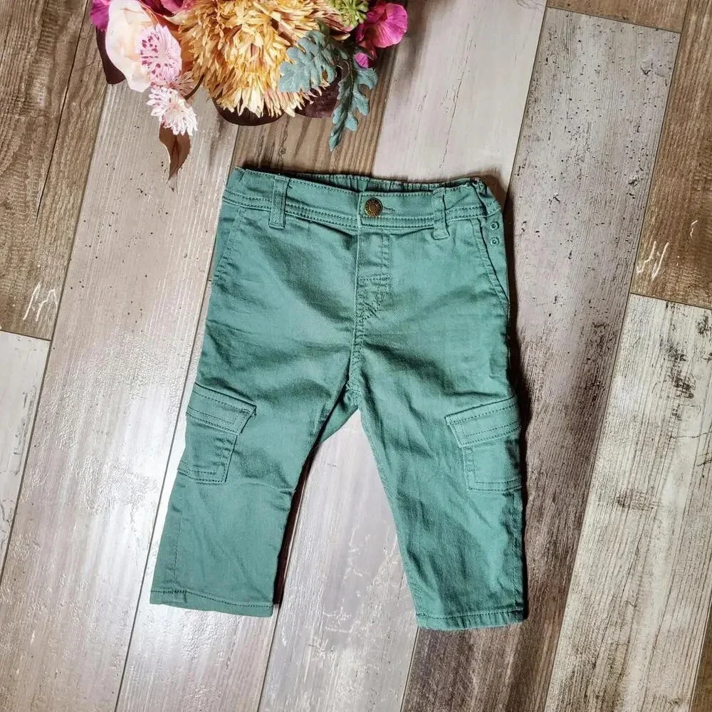 NWOT H&M Twill Trousers with Braces - Long - Khaki Green - Size 9M