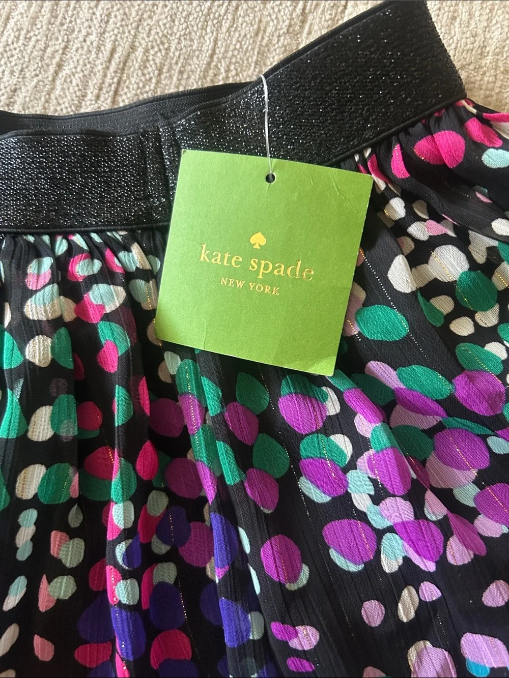 NWT Kate Spade Black Skater Skirt with Multicolor Dot Print Size 8