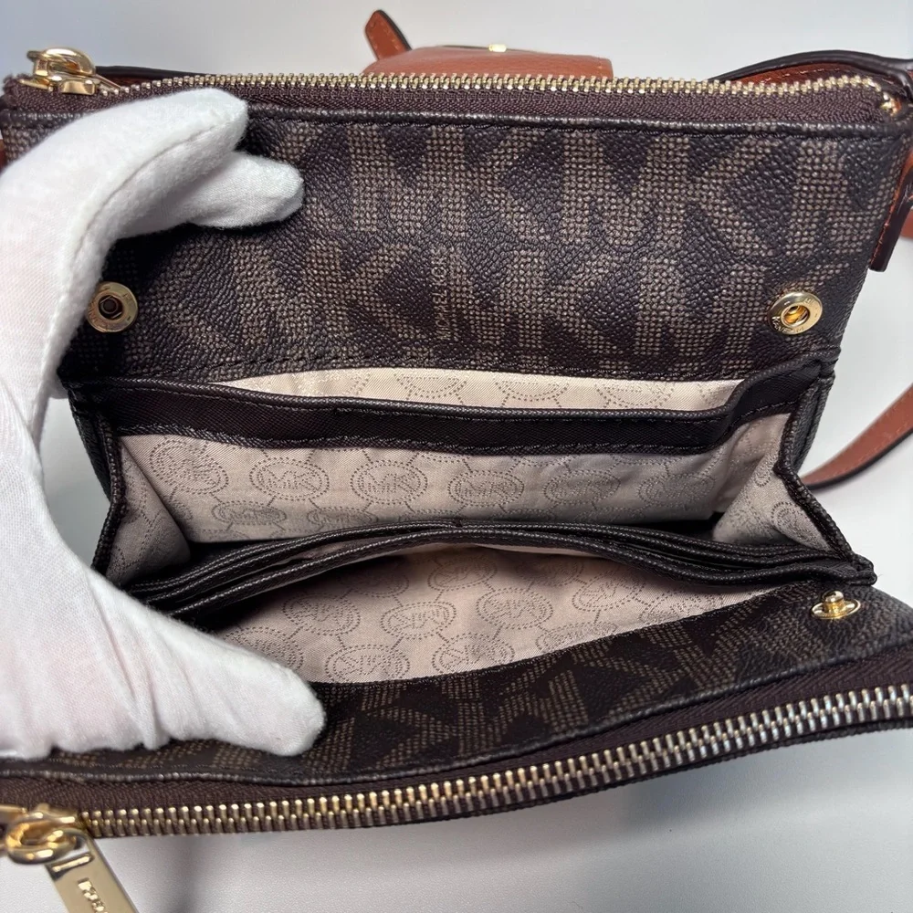 Michael Kors Brown Signature Coated Canvas and Leather Fulton Crossbody Bag