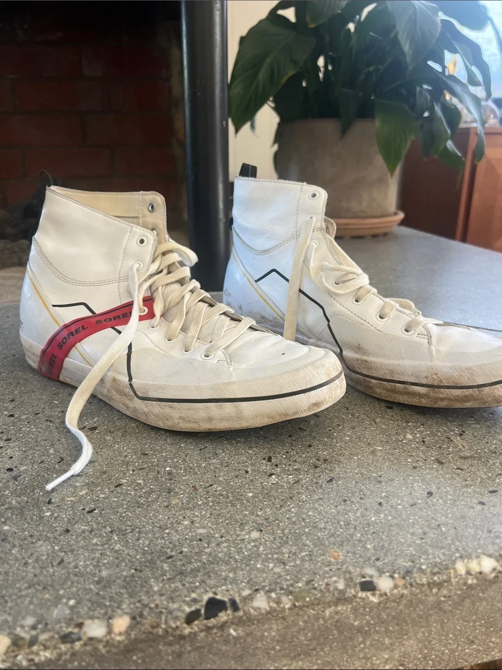 Sorel White High-Top Sneakers with Red Accent