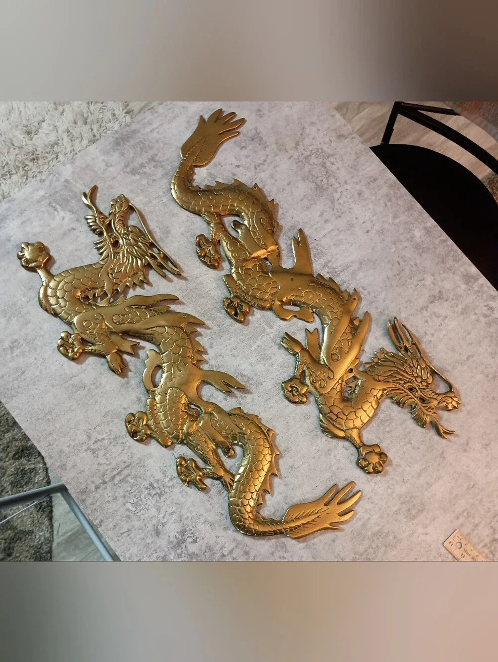 Brass Gold Dragon Wall Decor Pair - Decorative Home Accent 24