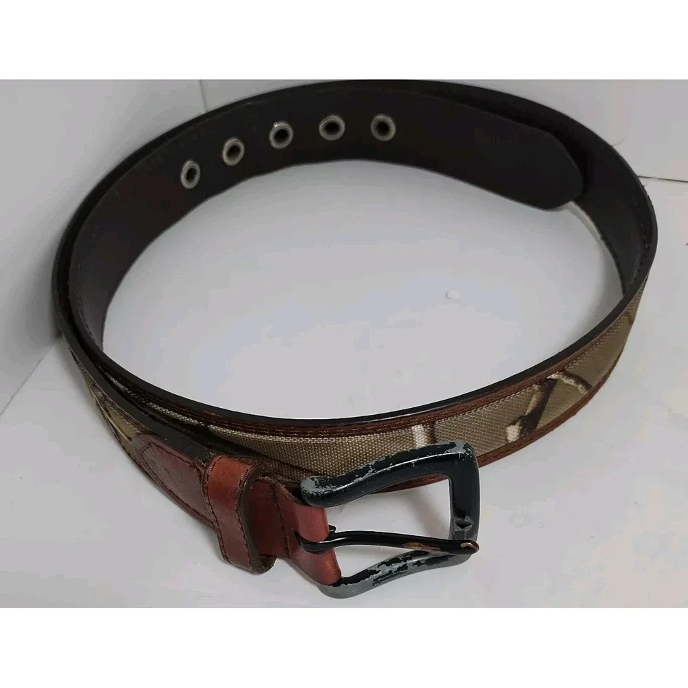Men's Camo Brown Leather Belt  Size 38 Lined On Bonded Leather‎ Camouflage