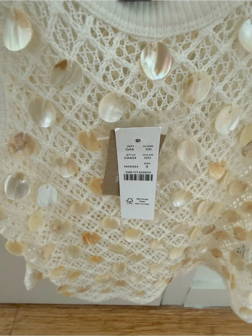 J. Crew Cream Beaded Mesh Tank Top