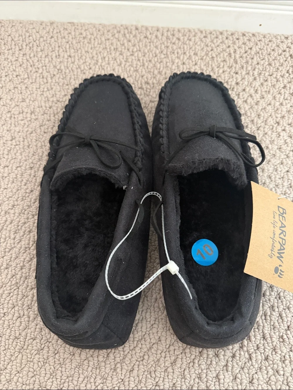 NWT BearPaw Black Moccasin Slippers for Men Size M( 9-10)