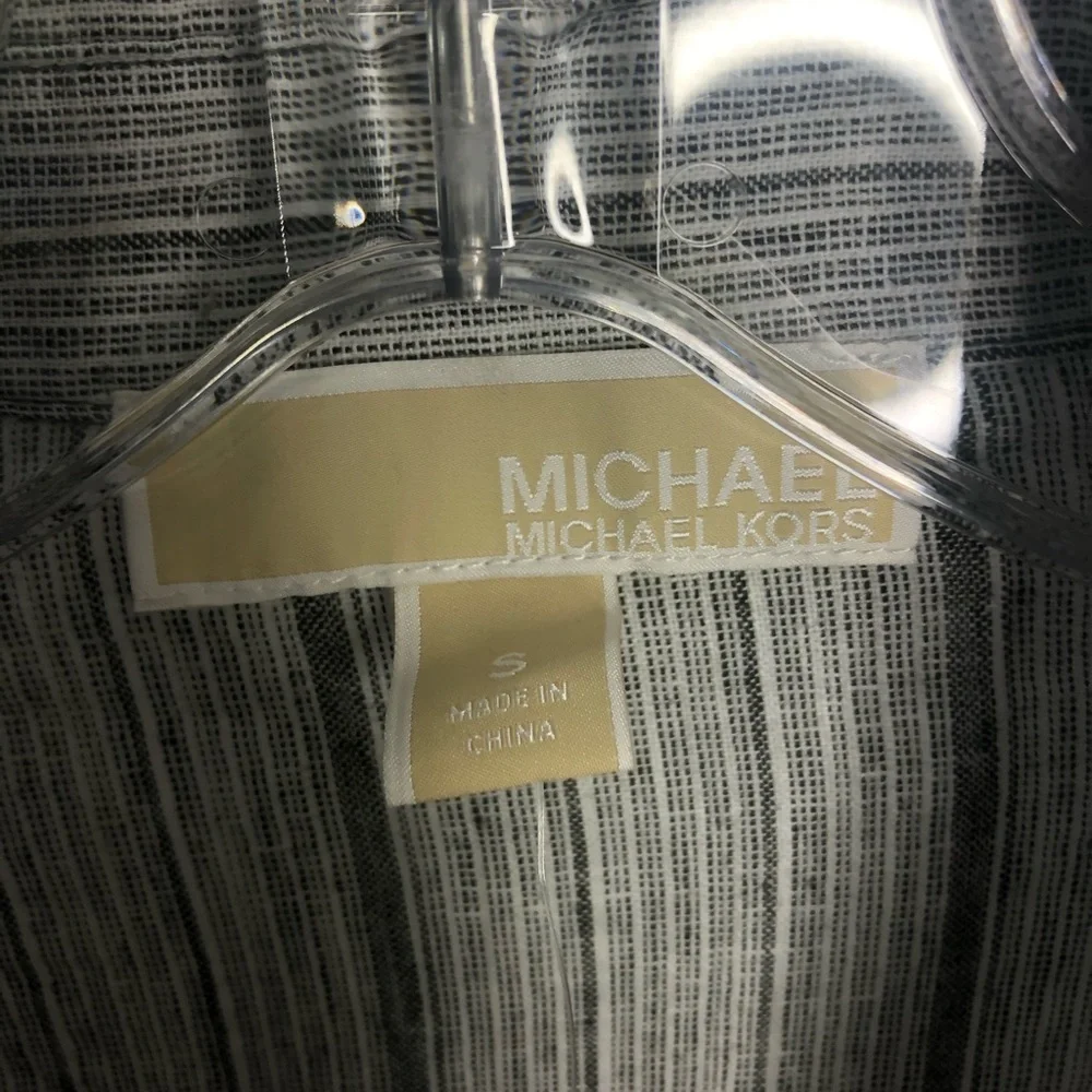 Michael Kors Women Gray Stripe Button Down Shirt Size S‎