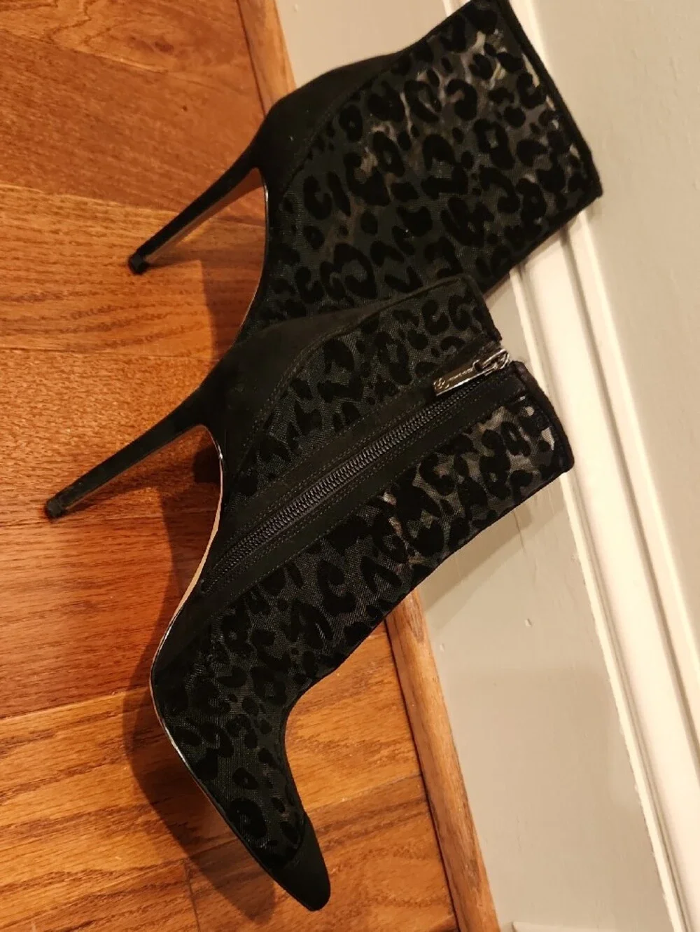 Jessica Simpson Black Leopard Mesh Ankle Booties