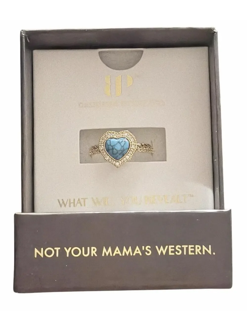 Bomb Party Outlaw Heart  Sz 9 “Not Your Mama’s Western” Turquoise on Yellow Gold