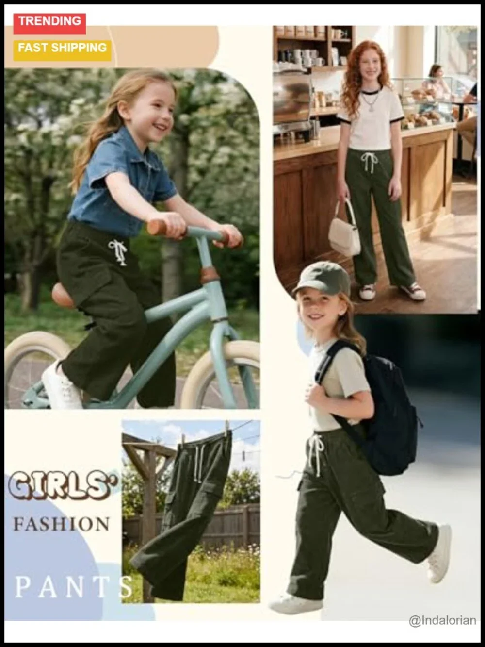 Girls Corduroy Cargo Pants Jogger with Pockets School Uniform Straight Leg