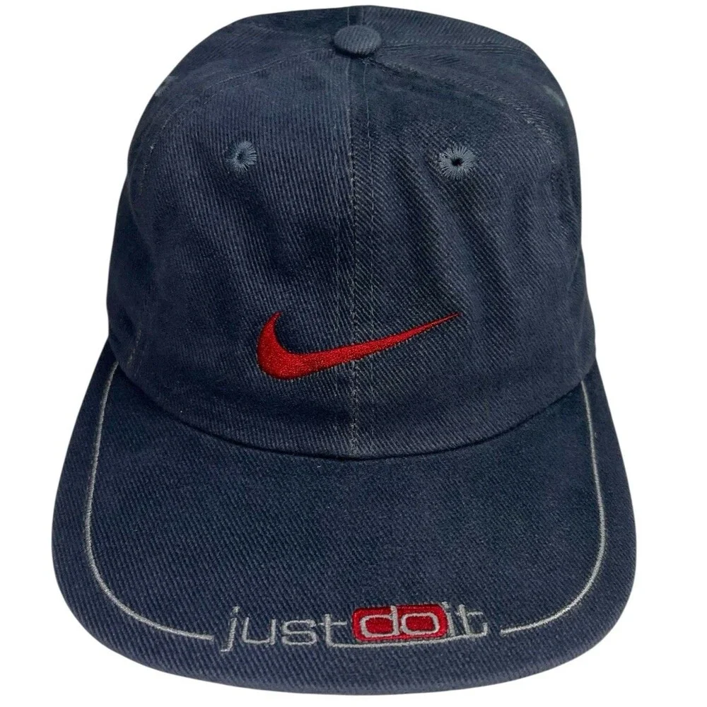 Vintage 90s Nike Snapback Just Do It Embroidered Blue Hat Red Swoosh Cotton