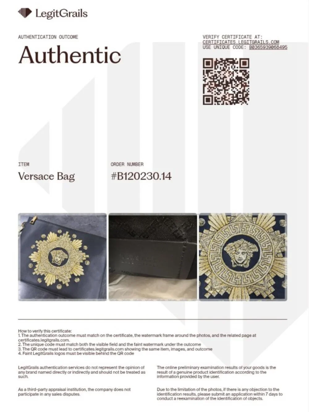 Versace authentic certified