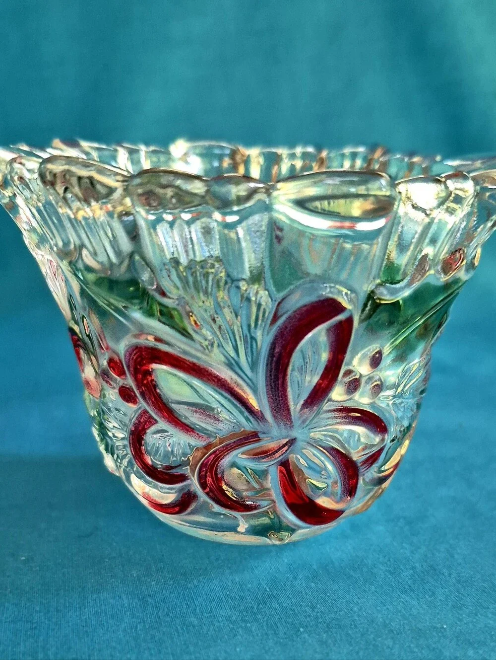 Mikasa Festive Wreath Chrisrmas Glass Votive Candle Holder