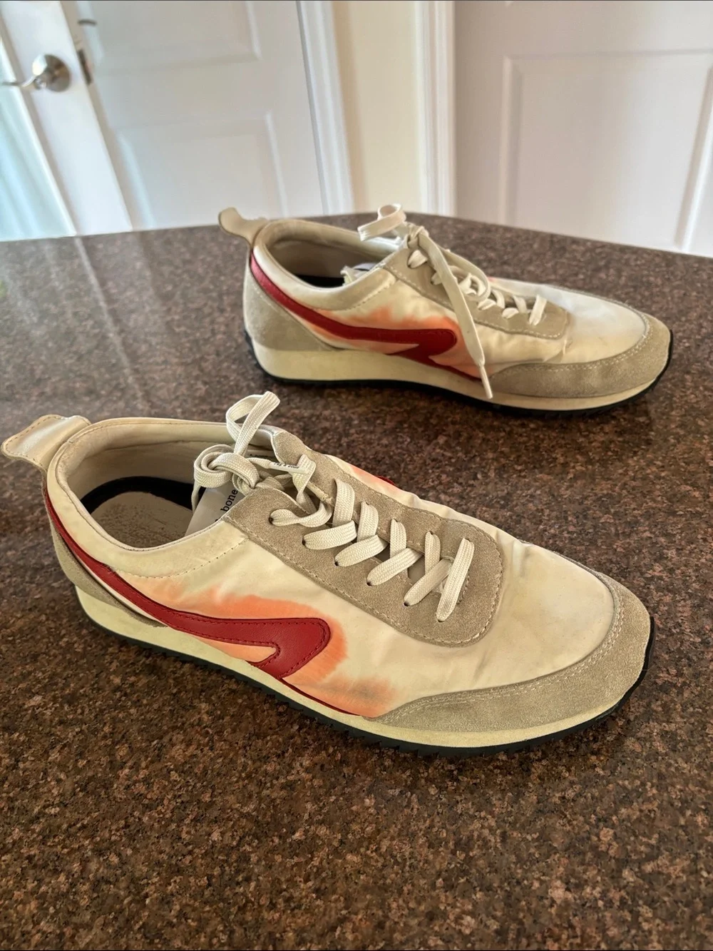 rag & bone Ladies Cream Red Low-Top Sneakers