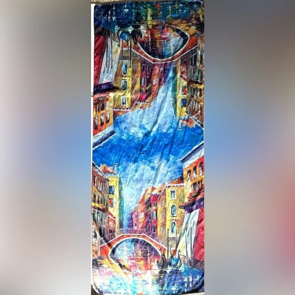 Silk made in Italy scarf double sided Venice flowers hand painted