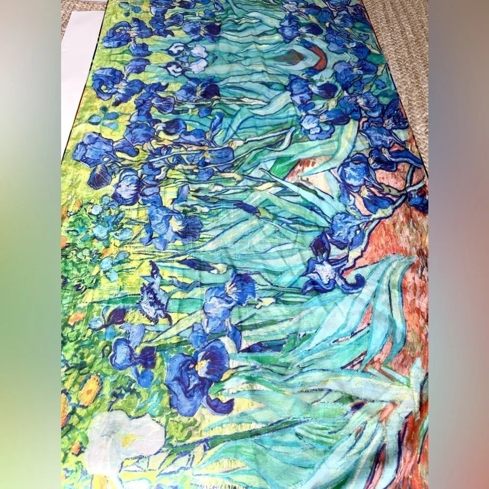 Silk made in Italy scarf double sided Venice flowers hand painted
