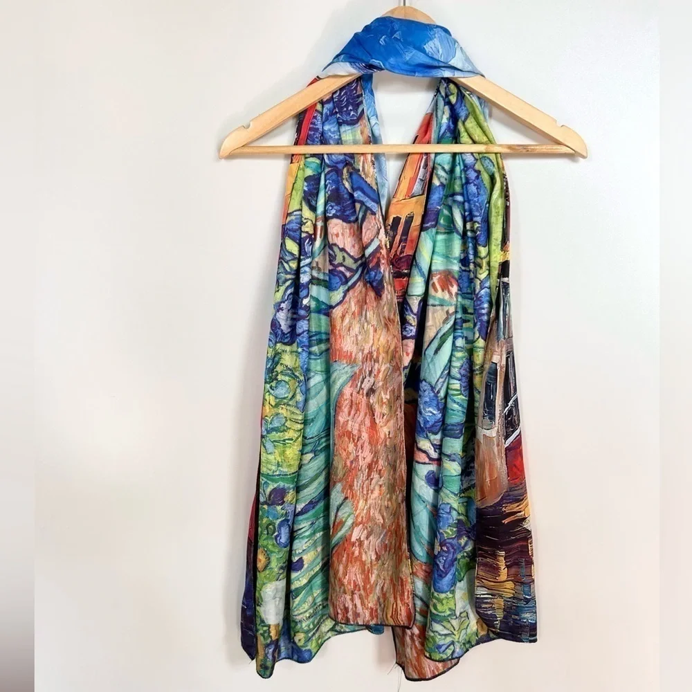 Silk made in Italy scarf double sided Venice flowers hand painted