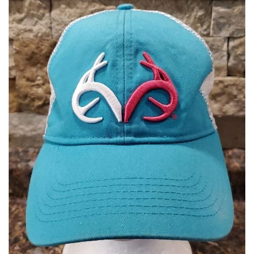 Realtree Outfitters Snap back Hat Blue Pink White Headwear Breathable Cap