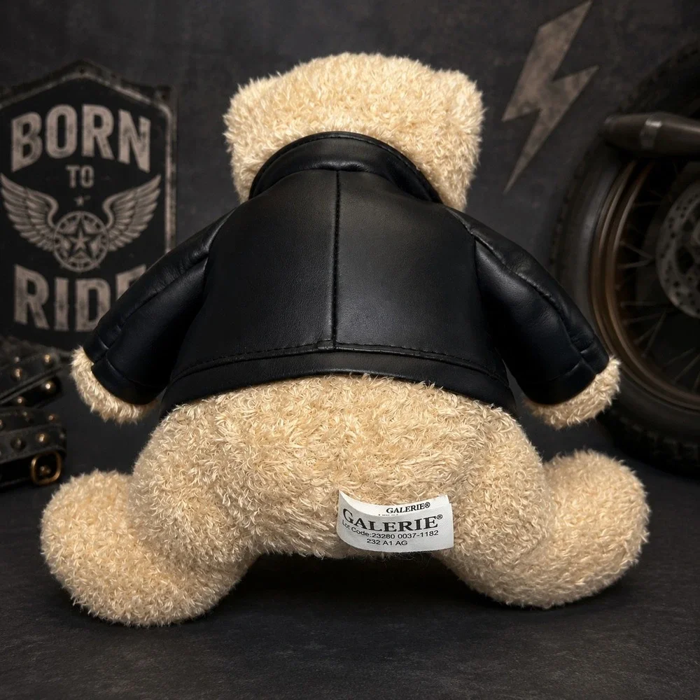 Galerie Reeses Biker Plush Bear Unisex Small Tan Excellent Faux Leather Jacket