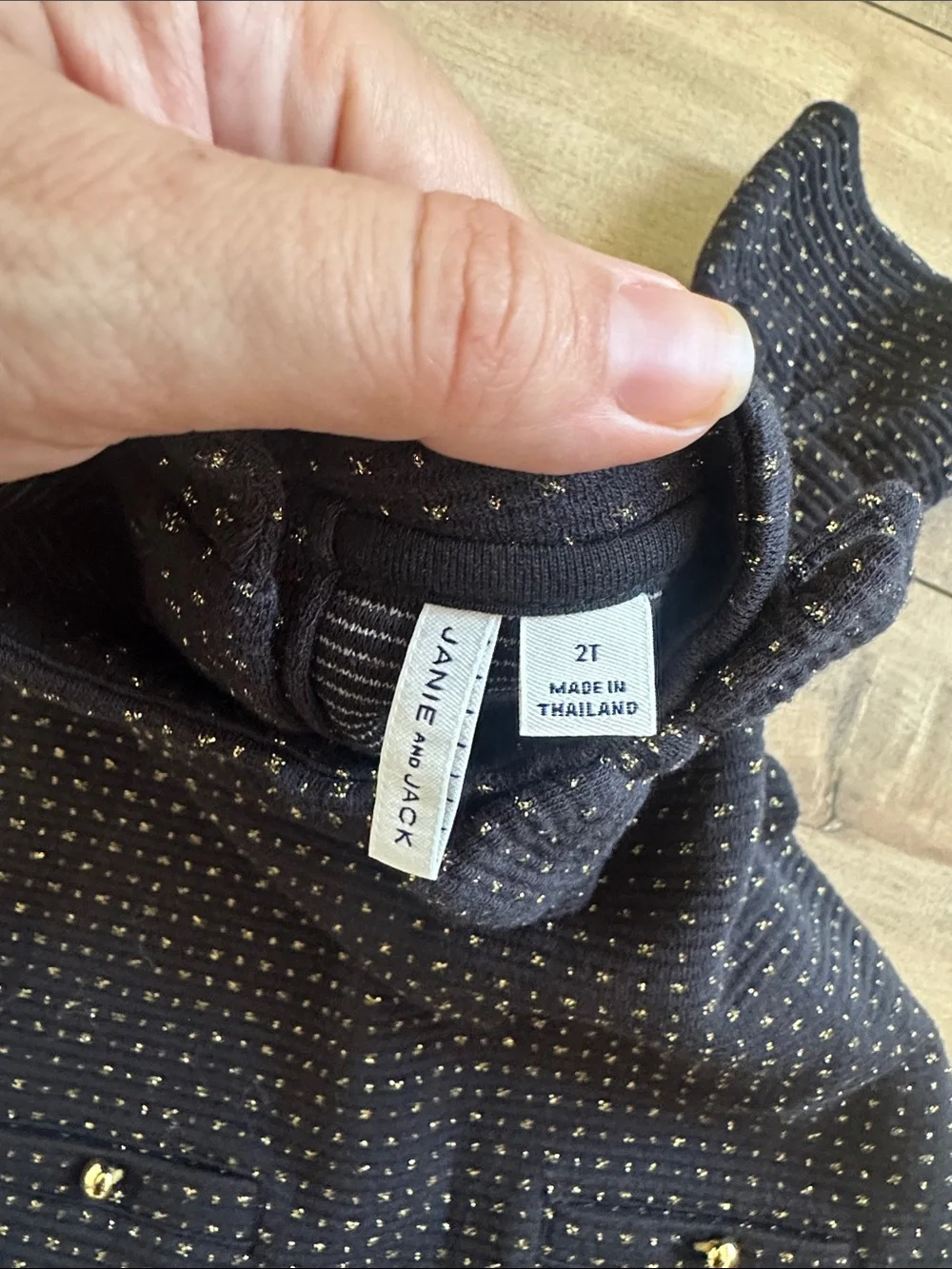 Janie and Jack Dot Polkadot Jacquard Dress Black Gold Bow Girl Sz 2T